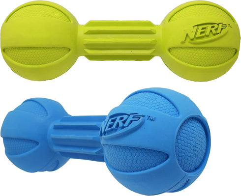 Nerf Dog Chewable Barbell Dog Toy - Lightweight, Durable and Water Resistant, 7.5 Inches, for Medium/Large Breeds, Two
