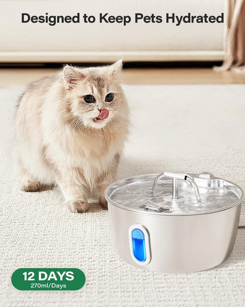 3.2L/108oz (12 Pack) DIANU Official Cat Water Fountain Replacement Filters & Pre-Filter Sponges for Stainless Steel Pet