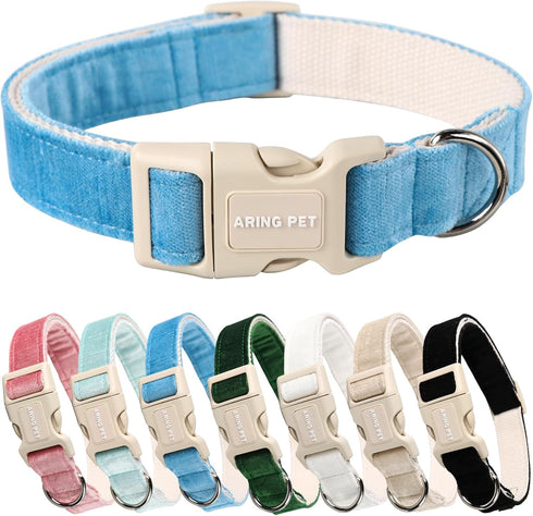 ARING PET Adjustable Cotton Dog Collar, Lightweight Comfortable Blue Collars with Quick Release for All Sizes