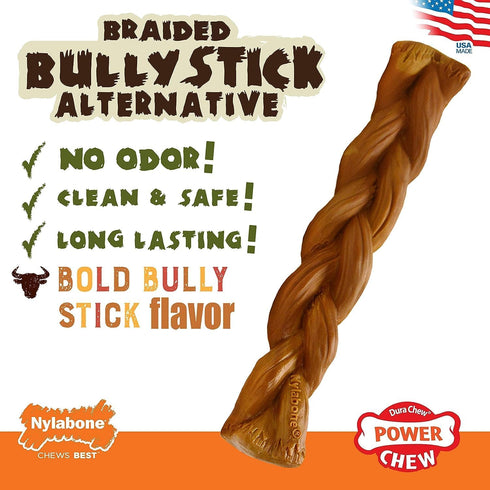 Nylabone 2 Pack of Power Chew Extreme Chewing Braided Bully Stick Alternative Dog Toys, Giant, Made in the USA