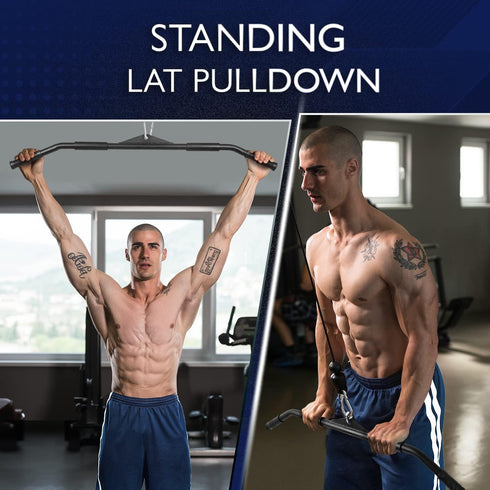 Yes4All Wide Grip Curl LAT Pull Down Bar Attachments - Rubber Handgrips/Curl Bar/Press Down for Cable Pulley System