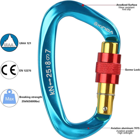 Screwgate Locking Carabiner Clip - Professional Rock Climbing Carabiner Screw Lock, Heavy Duty Carabiners for Climbing,