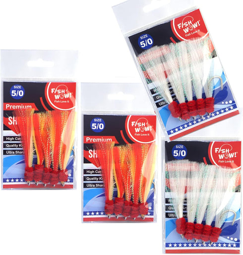 20pcs Fish WOW! Fishing Shrimp Flying 5/0 Hook Unrigged White Red Yellow