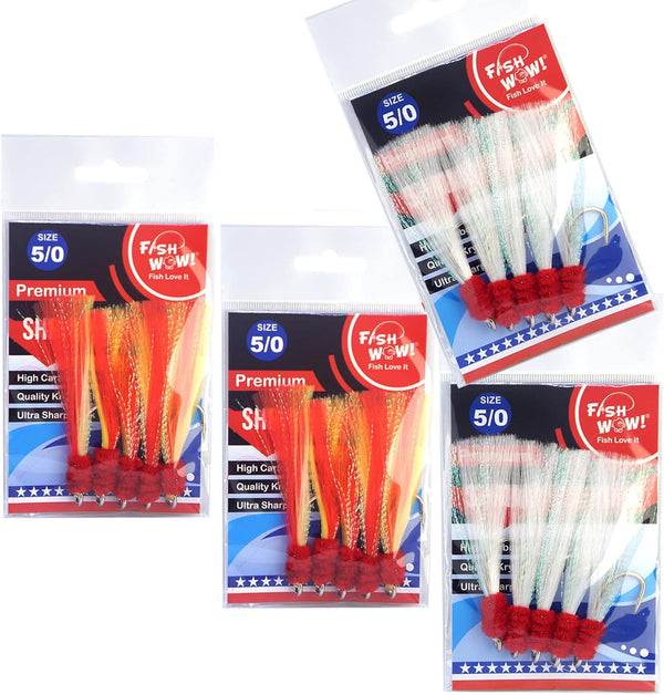 20pcs Fish WOW! Fishing Shrimp Flying 5/0 Hook Unrigged White Red Yellow