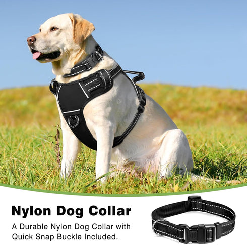 WINSEE Dog Harness No Pull with Collar, Adjustable Reflective Oxford Vest, Front/Back Leash Clips for All Dog Sizes