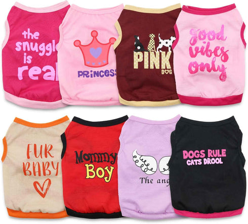 8 Pieces Girl Dog Clothes, Small Dog Shirts, Puppy T-Shirt for XS Dogs, Chihuahua, Yorkie Clothes