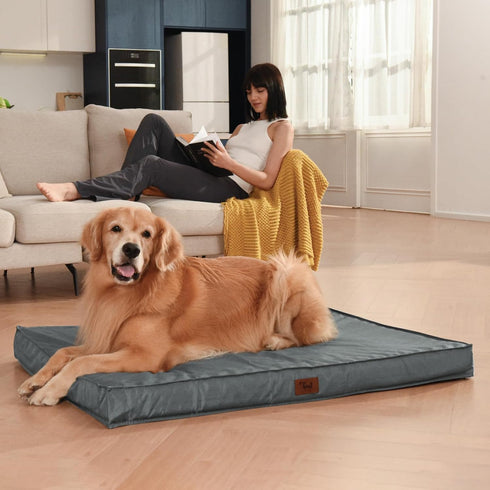 Orthopedic Dog Bed for Large Dogs, Washable Dog Crate Bed with Egg Crate Foam and Removable Oxford Cooling Cover, Grey