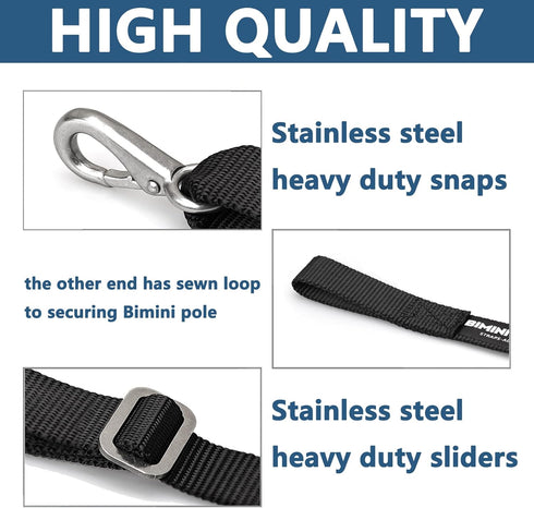 One Hooks Adjustable Bimini Boat Top Straps, 38"~70" Marine Awning Webbing Straps with Heavy Duty Snap Hooks