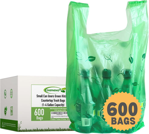 T-shirt Biodegradable Green Plastic Bag (600 ct.) Small Can Liners Thank You