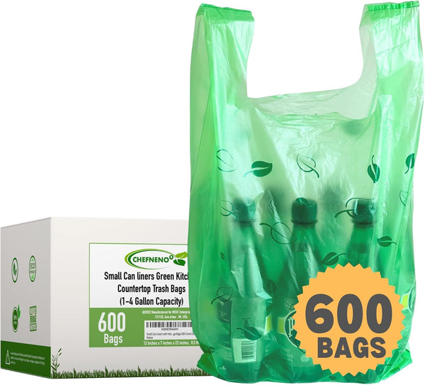 T-shirt Biodegradable Green Plastic Bag (600 ct.) Small Can Liners Thank You