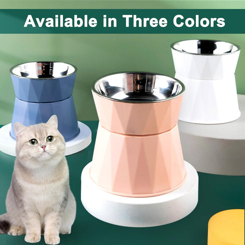Elevated Cat Bowls, Raised Cat Bowls for Food and Water, Cat Food Bowls Beneficial for Digestion, Resonable Height for Cat, Whisker-Relief, Easy to Clean(Pink)