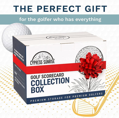 Golf Scorecard Collection Box - Organize and Display Scorecards, Photos, Keepsakes, Yardage Books with 5 Dividers