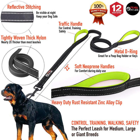Dog Leash 6ft Long,Traffic Padded Two Handle,Heavy Duty,Reflective Double Handles Lead for Control Safety Training,Leashes for Large Dogs or Medium Dogs,Dual Handles Leads(Black)