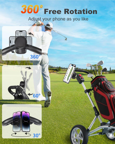 LEAPGOMAX 360 Magnetic Golf Push Cart Phone Holder MagSafe Hands-Free Adjustable with Strong Magnets Phone Mount