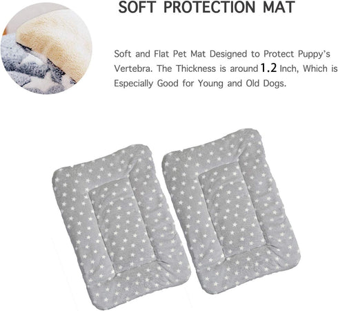2 Pcs Pet Bed Mats, Ultra Soft Reversible Faux Lambswool Kennel Pad for Medium Small Dogs and Cats