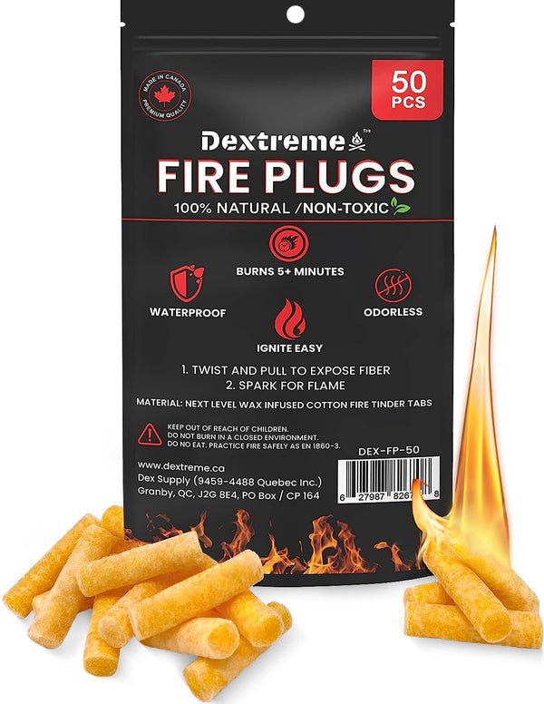 Waterproof Fire Plugs (50) Fire Starter for Campfires, Emergencies, Survival, Fire Pits, Grills | 5+ Minute Burn | All
