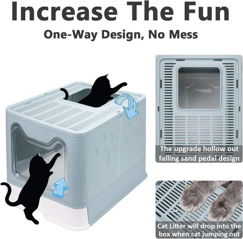 2-in-1 Foldable Cat Litter Box with Lid, Enclosed Potty, Large Top Entry Anti-Splashing Toilet, Easy to Clean Including