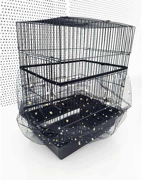 TJCGCKK 2 PCS Mesh Bird Cage Seed Catcher Cover, Birdcage Skirt Guard Mesh Netting Twinkle Star for Round Square Cage