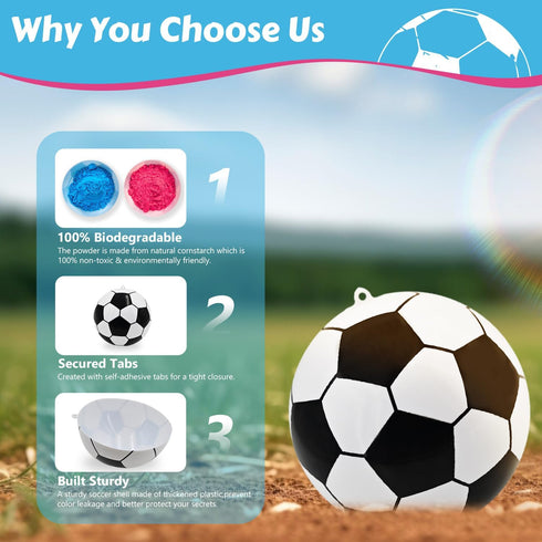Gender Reveal Soccer Ball Powder Kit, 1 Blue & 1 Pink Exploding Soccer Balls for Baby Shower Supplies