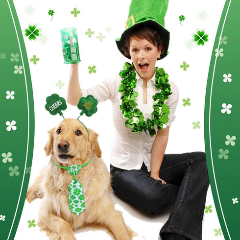 32 Pieces St. Patrick's Day Dog Bow Tie Collar, Adjustable Green Collar for Dogs and Cats, Lucky Necktie Grooming