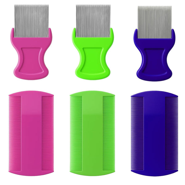 Attkryy 6-Piece Flea & Lice Comb Set for Pets, Double-Sided Grooming Combs for