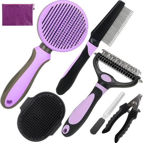 Dog Brush for Shedding, 7 PCS Grooming Brush Kit with Slicker, Rake, Bath Brush & Nail Clipper for Dogs