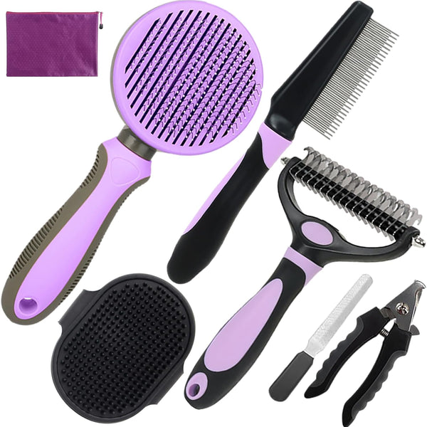 Dog Brush for Shedding, 7 PCS Grooming Brush Kit with Slicker, Rake, Bath Brush & Nail Clipper for Dogs
