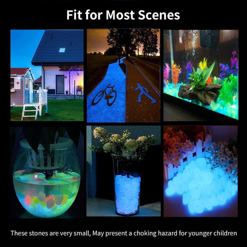 520 PCS Glow in Dark Garden Pebbles, Luminous Rocks for Walkways, Yard, Aquarium Decoration, Solar Glow Stones (Blue)