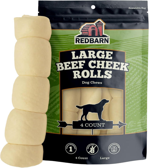 Redbarn Pet Products All-Natural Large Beef Cheek Rolls for Dogs, Uncoated -