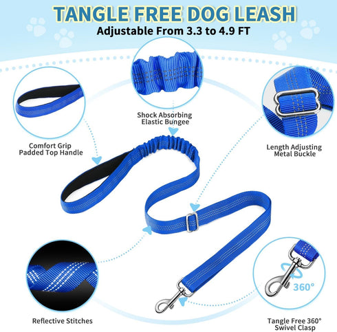 Lukovee No Pull Dog Harness and Leash Set, Soft Padded Adjustable Reflective Vest for Small Dogs (XS, Blue)