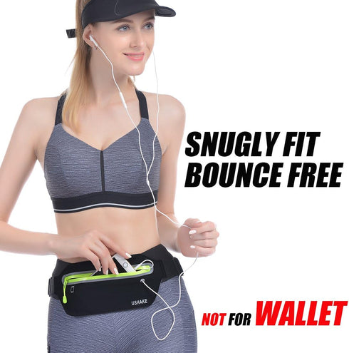 USHAKE Slim Running Belt, Ultra Light Bounce Free Waist Pouch, Fitness Workout Belt for iPhone Samsung