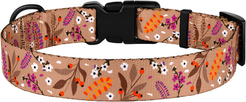 Nylon Dog Collar, Floral Pattern, Toffee, 10-13 inch