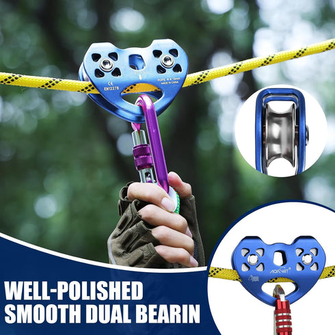 Zipline Pulley 25kn - Aluminum Stainless Steel Roller Double Tandem Trolley for 8-13mm Climbing Cable Rope