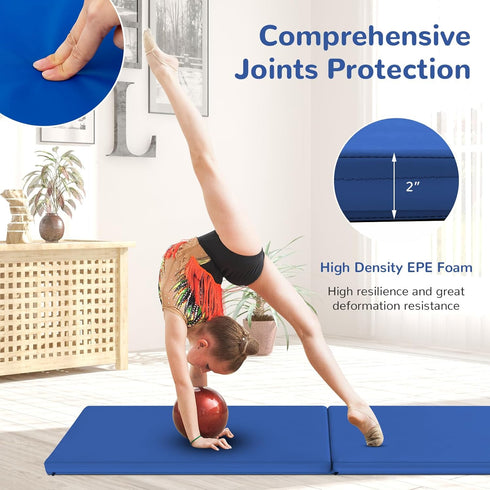 2 6 MMA, GYMAX Exercise Mat, FT x FT Bi-Fold with Carry Handles, Thick Home Workout Floor Mat for Gymnastics, Tumbling