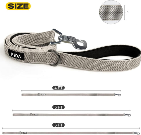Fida 6 FT Heavy Duty Dog Leash, Grey with 2 Padded Handles, Traffic Handle & Easy Snap Hook for All Breeds
