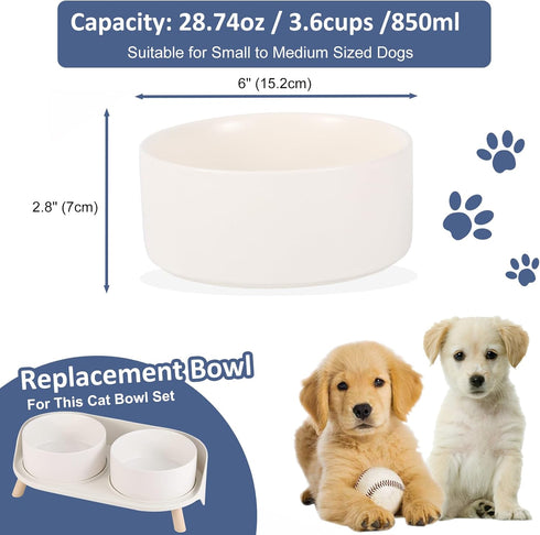 Ceramic Dog Bowl Dog Dishes - Porcelain Dog Feeding Bowls - Heavy Dog Food Bowl Anti Tip Over - Deep Dog Water Bowl Spill Proof - Pet Bowl Dish for Small and Medium Dogs- 28.74 oz - 850 ml - White