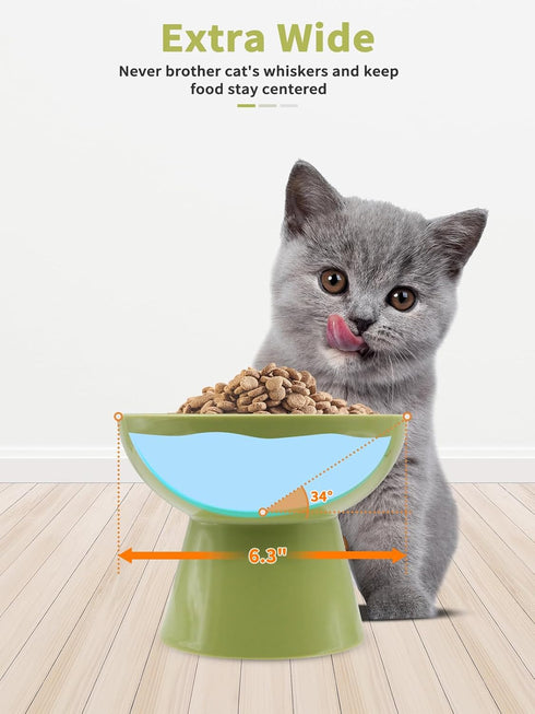 Elevated Cat Food and Water Bowls Set, Extra Wide Raised Ceramic Feeder, Anti-Vomit for Cats and Small Dogs