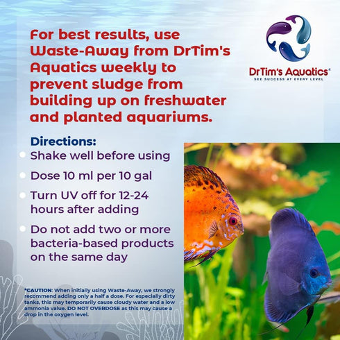 DrTim's Aquatics Freshwater Waste-Away, Natural Fish Tank & Aquarium Waste Management Solution, 4 oz. Treats 120 gal.