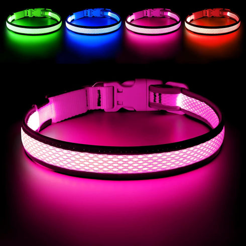 LED Dog Collar, USB Rechargeable Light Up Safety Collar, Adjustable Comfortable Soft Mesh for Small Medium Large Dogs