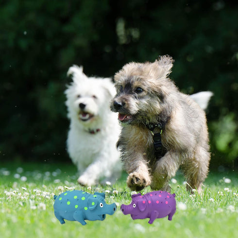 Pig Squeaky Dog Toy - 2 PCS Interactive Rubber Chew Toy, Durable Latex Grunting Pig Toys for Small, Medium & Large Dogs