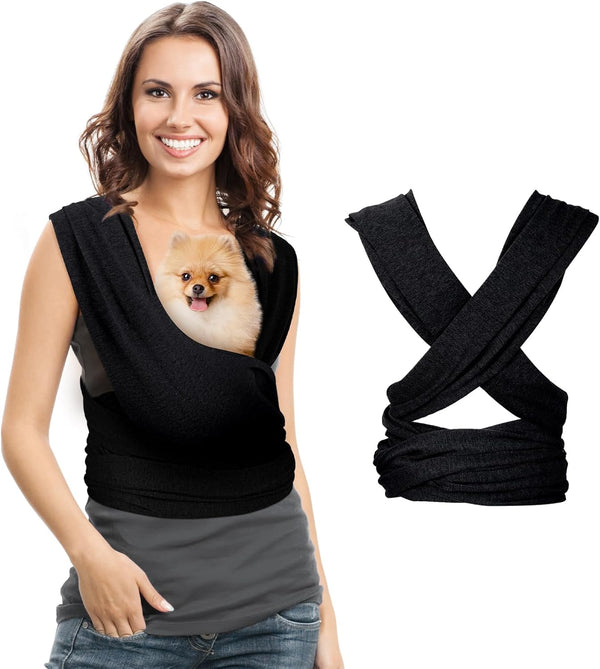 Adjustable Pet Sling Carrier for Small Dogs, Cotton Front Facing Dog Carrier Sling, Safe Dog Carrier Bag (Black)
