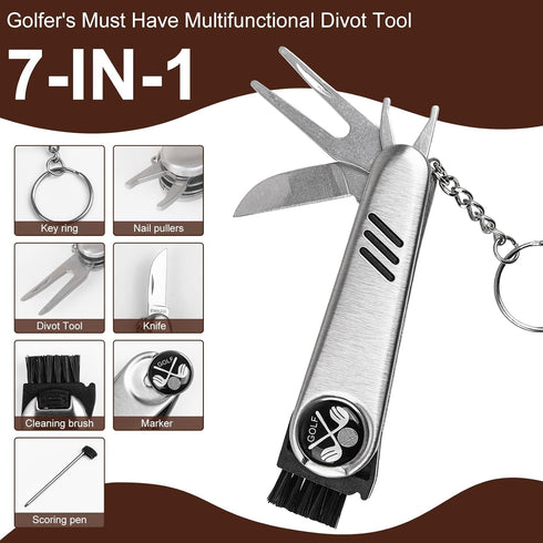 Golf Accessory Set All in One Bag with High-Grade Leather Case, Golf Balls, Tees, Cleaning Brush, Scorer, Range Finder,