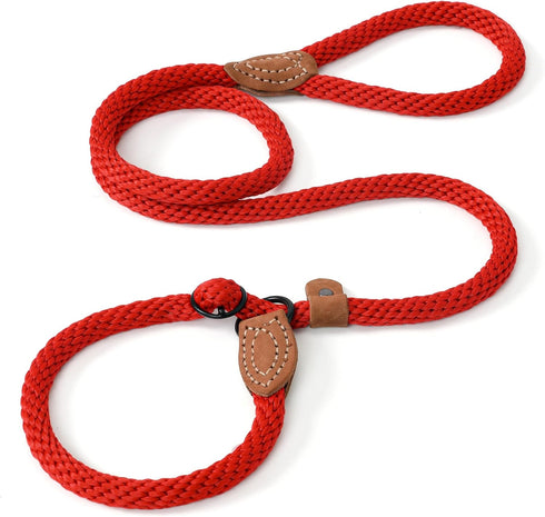Mile High Life Slip Leads for Dogs, Heavy Duty Training Leash, 5 Feet No Pull with Leather Tip, Red Rope