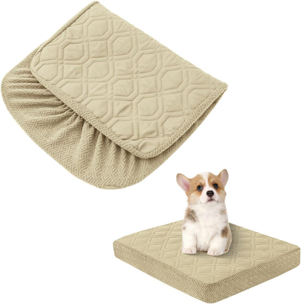 Waterproof Dog Bed Covers Only, Quilted Replacement Washable Pet Bed Cover 36Lx27Wx6H Inches Beige
