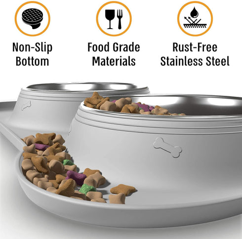 Active Pets Dog Bowl Set, Stainless Steel No Spill Food & Water Bowls with Skid Resistant Silicone Mat, Small, Medium,
