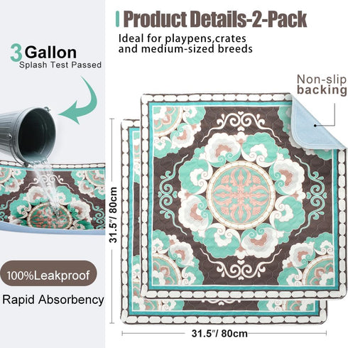 2-Pack, 31.5" 31.5" 4-Layer Washable Dog Pee Pads x Reusable Puppy Training Pads with Non-Slip Backing, Super Absorbent