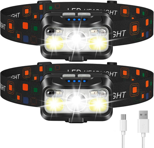 LHKNL Rechargeable Headlamp, 2-Pack Super Bright Motion Sensor Flashlight with 8 Modes for Camping and Fishing
