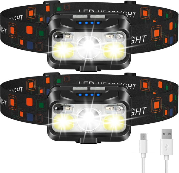 LHKNL Rechargeable Headlamp, 2-Pack Super Bright Motion Sensor Flashlight with 8 Modes for Camping and Fishing