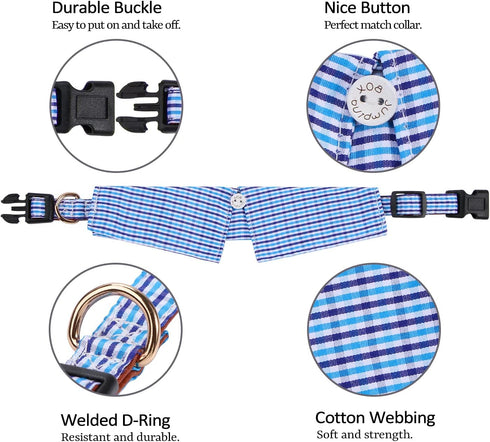 Cotton Plaid Shirt Style Dog Collar Soft Cute,Boy Dog Collar with Quick-Release Buckle,Adjustable Bow Tie Collar for Small Medium Large Dogs