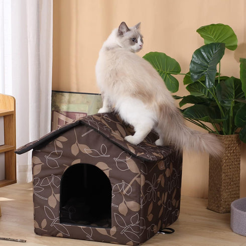 Outdoor Cat House for Feral Cats, Waterproof House for Dogs and Cats, Medium, Brown Support Rod
